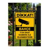 Ünalgrup PVC Bahçe Kapı Uyarı Levhası, 25x35 cm, Sarı-Siyah, 7/24 Kamera ile İzlenmektedir İkaz Tabelası