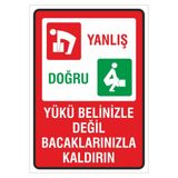 Ünalgrup PVC İş Güvenliği Uyarı Levhası, 24x34 cm, Yükü Belinizle Değil Bacaklarınızla Kaldırın