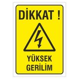 Ünalgrup PVC İş Güvenliği Uyarı Levhası, Dikkat Yüksek Gerilim, 17x24 cm, Sarı-Siyah, Duvar ve Kapı Montajı