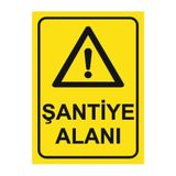 ÜNALGRUP Şantiye Alanı Uyarı Levhası, PVC, 25x35 cm, Sarı-Siyah, İş Yeri Apartman Fabrika Uyumlu, Duvara Monte