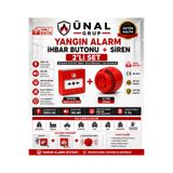 Ünalgrup Yangın Alarm İhbar Butonu ve Sireni Seti, 220V AC, Kırmızı, İş Yeri ve Garaj için, 100 dB Sesli Uyarı, 2'li Set