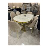 ÜNALMIŞ Mutfak Masa Sandalye Takımı Mermer Görünümlü 90x170 Oval 6 Kişilik Lüx Mutfak Masası Takımı