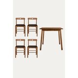Unboxdeco 2-4 Kişilik Alaçatı Masif Ceviz Ahşap Masa Takımı, 4 Adet Sandalye Ile, Antrasit 80X80 cm