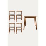 Unboxdeco 2-4 Kişilik Alaçatı Masif Ceviz Ahşap Masa Takımı, 4 Adet Sandalye ile, Bej 80x80 cm - 80 X 80 X 74.5 cm