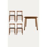 Unboxdeco 2-4 Kişilik Alaçatı Masif Ceviz Ahşap Masa Takımı, 4 Adet Sandalye Ile, Gri 80X80 cm