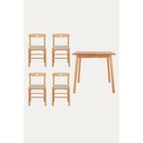 Unboxdeco 2-4 Kişilik Alaçatı Masif Kayın Ahşap Masa Takımı, 4 Adet Sandalye ile, Bej 80x80 cm - 80 X 80 X 74.5 cm