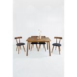 Unboxdeco Alaçatı 4 Kişilik Masif Ceviz Ahşap Masa Takımı, 4 Nesrin Sandalye - 115X80 - Antrasit