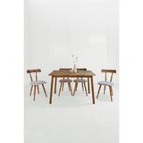 Unboxdeco Alaçatı 4 Kişilik Masif Ceviz Ahşap Masa Takımı, 4 Nesrin Sandalye - 115X80 - Bej