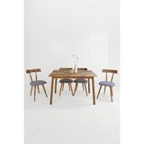 Unboxdeco Alaçatı 4 Kişilik Masif Ceviz Ahşap Masa Takımı, 4 Nesrin Sandalye - 115X80 - Gri