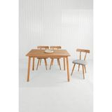 Unboxdeco Alaçatı 4 Kişilik Masif Kayın Ahşap Masa Takımı, 4 Nesrin Sandalye - 115X80 cm - Bej