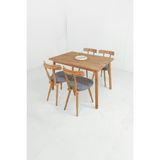Unboxdeco Alaçatı 4 Kişilik Masif Kayın Ahşap Masa Takımı, 4 Nesrin Sandalye - 115X80 cm - Gri