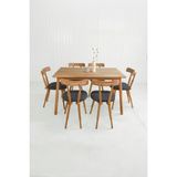 Unboxdeco Alaçatı 6 Kişilik Masif Kayın Ahşap Masa Takımı, 6 Nesrin Sandalye - 130X80 - Antrasit