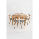 Unboxdeco Alaçatı 6 Kişilik Masif Kayın Ahşap Masa Takımı, 6 Nesrin Sandalye - 130X80 - Gri