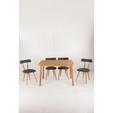 Unboxdeco Alaçatı Masif Kayın Ahşap Masa Takımı, 4 Adet Sd Nesrin Kayın Ahşap Tasarım Sandalye 115X80 cm Antrasit - 4 Sandalye
