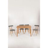 Unboxdeco Alaçatı Masif Kayın Ahşap Masa Takımı, 4 Adet Sd Nesrin Kayın Ahşap Tasarım Sandalye 115X80 cm Gri - 4 Sandalye