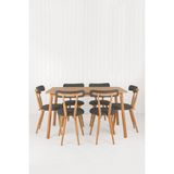 Unboxdeco Alaçatı Masif Kayın Ahşap Masa Takımı, 6 Adet Sd Nesrin Masif Kayın Ahşap Tasarım Sandalye 130X80 cm Antrasit - 6 Sandalye