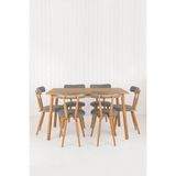 Unboxdeco Alaçatı Masif Kayın Ahşap Masa Takımı, 6 Adet Sd Nesrin Masif Kayın Ahşap Tasarım Sandalye 130X80 cm Gri - 6 Sandalye