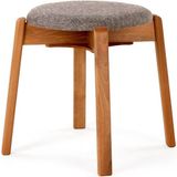Unboxdeco ARC Yuvarlak Puf Tabure Masif Ceviz Ayaklı Gri - 42 x 42 x 44,5 cm