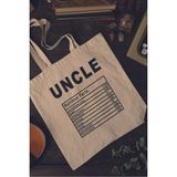 Uncle Nutrition Facts Dayı Amca Hediyelik Baskılı %100 Pamuklu Ham Bez Bej Çanta