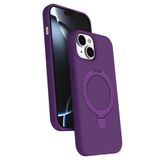 UnDePlus Apple iPhone 15 Plus ile uyumlu Kılıf Slikon M-safe Şarj Uyumlu Silikon Standlı Regal Kapak Derin Mor