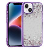 UnDePlus iPhone 14 ile uyumlu Kılıf Parlak Işıltılı Damla Taşlı Şeffaf Pera Silikon Kapak Mor
