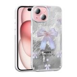 UnDePlus iPhone 15 ile uyumlu Kılıf Leopar Kurdele Ekose Desenli Mep Kapak