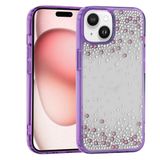 UnDePlus iPhone 15 ile uyumlu Kılıf Parlak Işıltılı Damla Taşlı Şeffaf Pera Silikon Kapak Mor