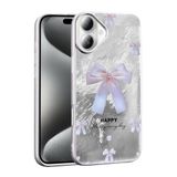 UnDePlus iPhone 16 ile uyumlu Kılıf Leopar Kurdele Ekose Desenli Mep Kapak