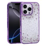 UnDePlus iPhone 16 Pro ile uyumlu Kılıf Parlak Işıltılı Damla Taşlı Şeffaf Pera Silikon Kapak Mor