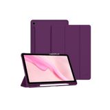 UnDePlus Lenovo Tab P12 12.7inç TB370FU Kalem Bölmeli Kılıf PU Deri Smart Standlı Case Mor
