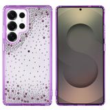 UnDePlus Samsung Galaxy S25 Ultra ile uyumlu Kılıf Parlak Işıltılı Damla Taşlı Şeffaf Pera Silikon Kapak Mor