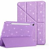 UnDePlus Samsung Galaxy Tab S10 Lite FE/S10/S9 FE/S9 ile uyumlu Kılıf Simli Kalem Bölmeli Trifolding Case(12.4inç Değildir) Simli-Mor