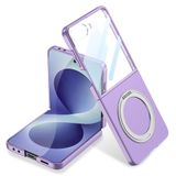 UnDePlus Samsung Galaxy Z Flip 8 ile uyumlu Kılıf M-safe Şarj Özellikli Yüzüklü Kamera Korumalı Kıpta Kapak Mor