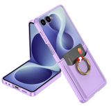 UnDePlus Samsung Galaxy Z Flip 8 ile uyumlu Kılıf Yüzüklü Kartlıklı Kıpta Kapak Mor