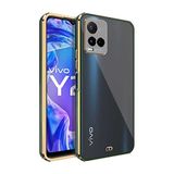 UnDePlus Vivo Y21S ile uyumlu Kılıf Köşeli Gold Şeffaf Kapak