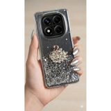 UnDePlus Xiaomi Redmi Note 14 Pro 5G ile uyumlu Kılıf Taşlı Kuğu Kabartmalı Pırıltılı Parlak Silikon Kapak BS1 Şeffaf-Beyaz