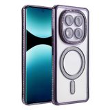 UnDePlus Xiaomi Redmi Note 15 Pro 5G ile uyumlu Kılıf M-Safe Şarj Uyumlu Simli Kamera Kenar Taşlı Kapak Joke Derin Mor