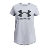 Under Armour Kadın Antrenman Tişört UA G SPORTSTYLE LOGO SS Steel Light Heather - Black YXS