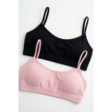 Underwear Bodyway 2 Adet Ip Askılı Pamuklu Çıkarılabilir Pedli Büstiyer Bralet - Sporcu Yarım Atlet - 80 - 85 - Siyah - Pembe