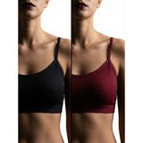 Underwear Bodyway 2'li Paket Esnek Fitilli Ribana Crop Atlet - Pamuklu Dokulu Büstiyer Set - Uyku Sütyeni - 90 - 95 - Siyah - Bordo