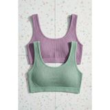 Underwear Bodyway 2'li Paket Fitilli Bralet Büstiyer Esnek Sütyen Günlük Spor Crop Top - 70 - 75 - Yeşil - Lila