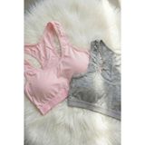 Underwear Bodyway 2'li Paket Pamuklu Pedli Sporcu Sütyeni & Bralet - Günlük Rahat Yüzücü Model Sporcu Atleti - 70 - 75 - Pembe - Gri