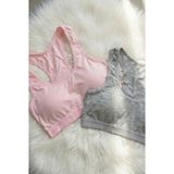 Underwear Bodyway 2'li Paket Pamuklu Pedli Sporcu Sütyeni & Bralet - Günlük Rahat Yüzücü Model Sporcu Atleti - 90 - 95 - Pembe - Gri