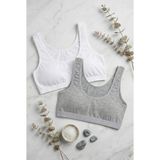 Underwear Bodyway 2'li Set Kalın Askılı Pamuklu Penye Büstiyer - Telsiz Balensiz Yarım Atlet Sporcu ve Uyku Sütyeni - Büyük Beden - 110 - 115 - Beyaz - Gri Melanj