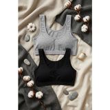 Underwear Bodyway 2'li Set Kalın Askılı Pamuklu Penye Büstiyer - Telsiz Balensiz Yarım Atlet Sporcu ve Uyku Sütyeni - Büyük Beden - 110 - 115 - Siyah - Gri Melanj