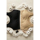 Underwear Bodyway 2'li Set Kalın Askılı Pamuklu Penye Büstiyer - Telsiz Balensiz Yarım Atlet Sporcu ve Uyku Sütyeni - Büyük Beden - 110 - 115 - Siyah - Ten