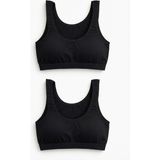 Underwear Bodyway 2'li Set Kalın Askılı Pamuklu Penye Büstiyer - Telsiz Balensiz Yarım Atlet Sporcu ve Uyku Sütyeni - Büyük Beden - 80 - 85 - Siyah - Siyah
