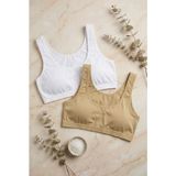 Underwear Bodyway 2'li Set Kalın Askılı Pamuklu Penye Büstiyer - Telsiz Balensiz Yarım Atlet Sporcu ve Uyku Sütyeni - Büyük Beden - 90 - 95 - Beyaz - Ten