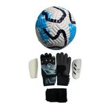 UNES 5 NO MAVİ ÇİZGİLİ FUTBOL TOPU KALECİ ELDİVENİ VE TEKMELİK 3'LÜ SET (POMPA HEDİYE) - BEDEN: 7, MAVİ BEYAZ