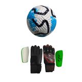 UNES 5 NO MAVİ ÇİZGİLİ FUTBOL TOPU KALECİ ELDİVENİ VE TEKMELİK 3'LÜ SET (POMPA HEDİYELİ) - BEDEN: 7, MAVİ KIRMIZI YEŞİL